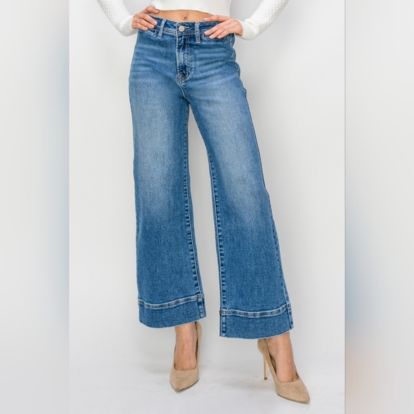 RISEN Denim - RISEN Wide Leg Flare Bell Bottom High-Rise Waist Jeans Retro Classic Denim Pants